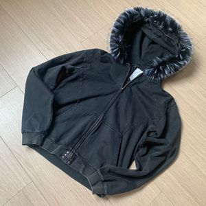 Felpa con Cappuccio OEM Personalizzata in Cotone Pesante con Zip, Stile Vintage con Lavaggio Acido e Pelliccia Sintetica, Modello Corto per Uomo - Product Image 4