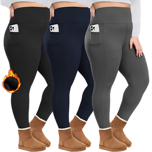 Custom Logo Casual Knitted <b>Fleece</b>-Lined Leggings with Pockets Women High Waist Yoga Pants for Winter Warm Outdoor Workout <b>Tights</b> - Product Image 1