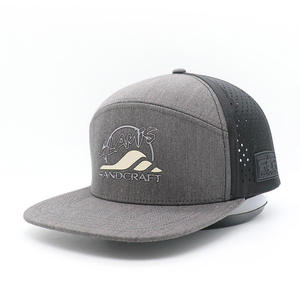 Premium Grey Custom 7-Panel Waterproof Flat Bill Baseball Cap with Laser Cut & Rubber Logo for High-Quality Unisex - Product Image 1