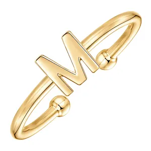 APR13 RINNTIN 14K позолоченное инициальное регулируемое кольцо из стерлингового серебра 925 пробы женское инициальное кольцо для женщин