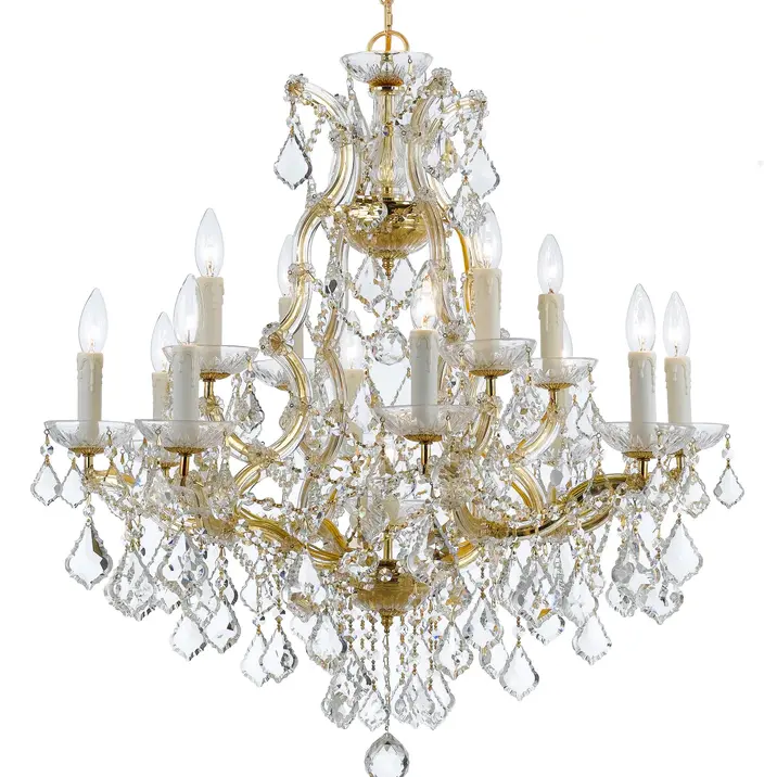 Vente en gros décoration de mariage de luxe personnalisée Maria Theresa grand lustre en cristal de décoration dorée
