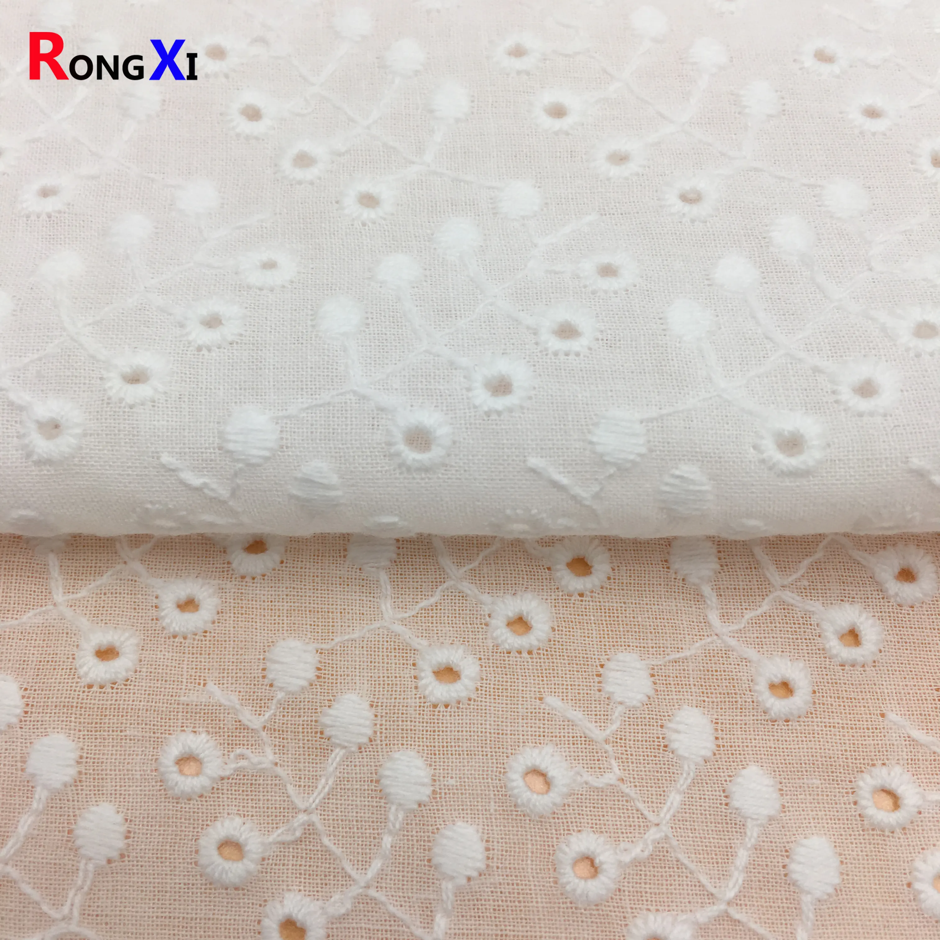 RXF LS0305-tela de algodón con bordado Floral, encaje de trigo