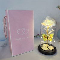 Cadeaux créatifs pour la Saint-Valentin, rose en or 24 carats avec lumière LED, rose galaxie dans un dôme en verre, cadeau unique pour femmes