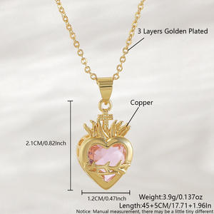 Europäische und Amerikanische Herzförmige Zirkon-Kreuz-Anhänger-Halskette, Heiliges Herz Halskette, Kupfer Vergoldete Herz-Halskette - Product Image 5