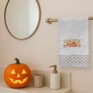 Toalla de mano de lino Hello Pumpkin, toalla de mano de lino y algodón absorbente para Halloween y otoño, decoración para cocina y baño - Product Image 1