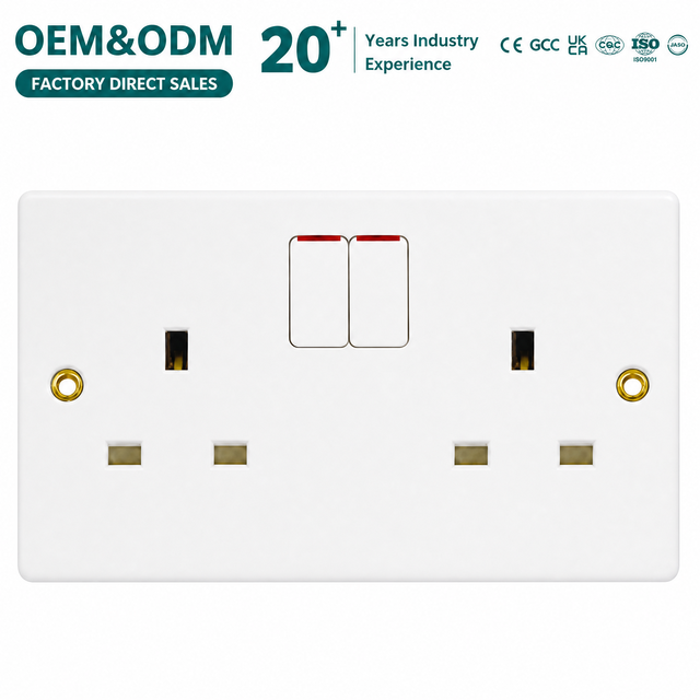 European Bakelite 13A 2 Gang Pole UK Electrical Double Switch Socket Wall, Electric Switches and Sockets
