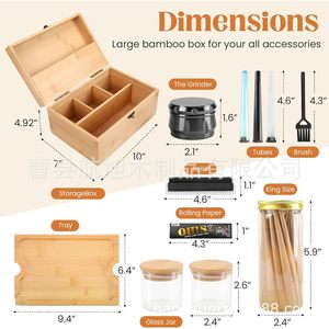 Bamboo Tobacco Storage <b>Box</b> With Glass Jars And <b>Rolling</b> <b>Tools</b> For Home Use And Gifting - Product Image 5