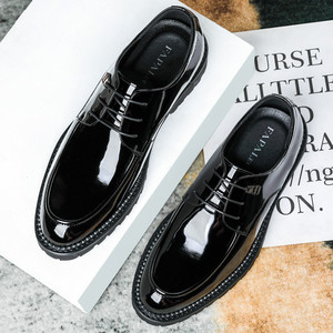 Chaussures en cuir pour hommes, style Derby, en cuir de vachette verni noir, à lacets, pour le bureau, la carrière, les trajets quotidiens, toutes saisons - Product Image 4