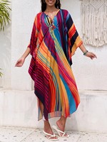 Robe longue kaftan grande taille tissée à la main imprimée style vintage en polyester à manches longues pour vacances et plage – Vente en gros