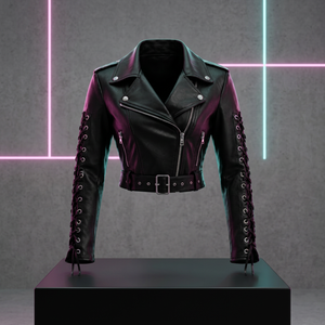 Veste moto en cuir PU noir pour homme avec manches à lacets, fermeture éclair, col rabattu, coupe ajustée, pour l'automne et l'hiver - Product Image 1