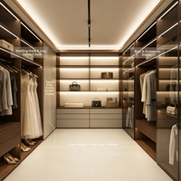 Système d'organisation de dressing moderne en bois sur mesure de luxe avec tiroirs, porte vitrée, éclairage LED, écologique, pour appartement, OEM