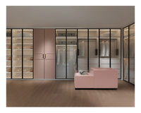 Système de dressing moderne et minimaliste sur mesure avec îlot central, portes vitrées, éclairage LED, étanche, pour chambre principale, centre commercial, hôtel