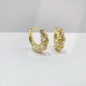 custom plata 925 sterling <b>silver</b> Gold Plated luxury <b>Hoop</b> Earring vintage western Geometric wedding women fashion pearl earrings - Product Image 2