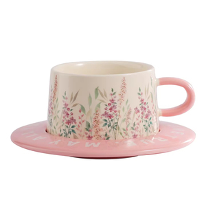 Ensemble tasse à café et plateau en céramique motif fleurs de printemps 220 ml, motif dessin animé, compatible micro-ondes et lave-vaisselle, personnalisable, cadeau pour fêtes, maison, bureau - Product Image 1
