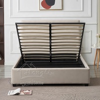 Meubles modernes de chambre à coucher double queen king size tête de lit en tissu capitonné gaz soulever stockage pouf tapisserie d'ameublement cadre de lit