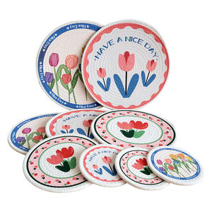 Manteles Individuales Redondos de Algodón con Estampado de Tulipanes Nórdicos, Aislantes del Calor, Lavables a Máquina, Posavasos - Product Image 5