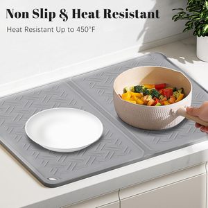 แผ่นรองจานทำจากหินไดอะตอมไมต์แบบพับเก็บได้สำหรับวางบนเคาน์เตอร์ห้องครัวทำจากซิลิโคนแห้งเร็ว - Product Image 2