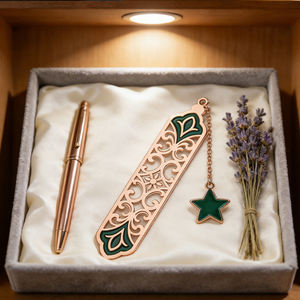 Op maat gemaakte metalen ambachten mode emaille retro bladwijzer boekenliefhebber hanger ster bloemmotieven op maat gemaakte metalen bladwijzer met ketting - Product Image 3