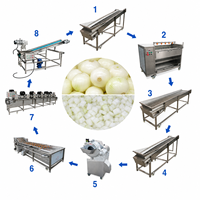 Uiensnijlijn, uienschilmachine, schilmachine, bubbelwasmachine, uiensnijmachine, groenteverwerkingslijn