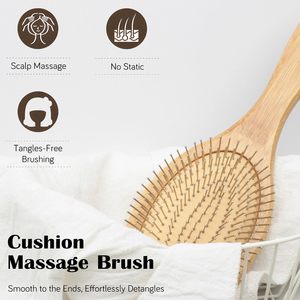 Brosse à cheveux en bois avec logo personnalisé, brosse à cheveux en acier avec poils métalliques pour massage du cuir chevelu, peigne à cheveux - Product Image 5