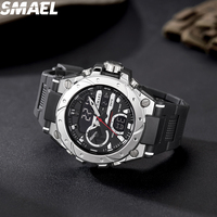Jam Tangan Pintar SMAEL 8029 Gerakan Elektronik Sport Diver Perak Plastik Tahan Air 5BAR Layar LED Bercahaya Alarm Stopwatch