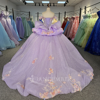 Gaun Quinceanera Jancember 6878 Lilac, Gaun Pesta Model Ball Gown 3D Bermotif Bunga, Gaun Pengantin Lavender, Gaun Ruffle untuk Pesta Ulang Tahun Sweet 16, Acara Perjamuan