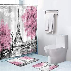 4 pièces Design créatif ville européenne paysage imperméable Polyester salle de bain accessoires huile Paris salle de bain décor Stock - Product Image 1