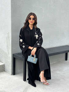 Abaya Negra Bordada LE DUO, Ropa Islámica Modesta, Estilo Dubái, Manga Larga, Abaya Abierta para Mujer, Ropa Formal de Noche - Product Image 2