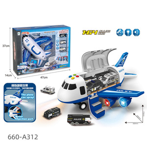 Avion jouet à pulvérisation avec voitures de police, ensemble de garage en alliage, 350 mm, lumière et son électriques, pour enfants de 4 à 7 ans - Product Image 1