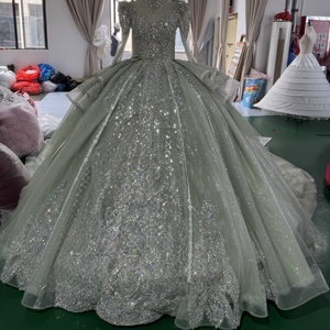 Vestido de Novia de Gala con Mangas Abullonadas y Lentejuelas Geométricas Plateadas Dramáticas Xs324 Jancember - Product Image 1