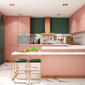 Economy Custom Free Coating Full Pvc Mdf laccate Pink Modern Cabinet Kitchen con isola - Product Image 1