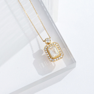 SGARIT Women's Trendy Custom 18K Gold Lab Grown Diamond <b>Necklace</b> VS <b>D</b> 2ct IGI Certificate Emerald Cut Halo Octagonal Bezel - Product Image 3