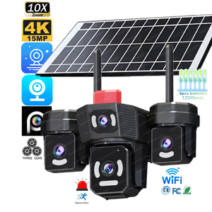 Kamera pengawas keamanan tenaga surya, CCTV Wifi 4 lensa jaringan luar ruangan, baterai, 8MP 12000mah, 6 buah - Product Image 1