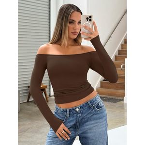 Haut court moulant tricoté respirant à manches longues et épaules dénudées pour femme, style Y2K, idéal pour les soirées et le quotidien - Product Image 3