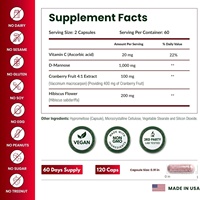 Capsules de D-Mannose OEM ODM avec canneberge, hibiscus et vitamine C, complément alimentaire pour la santé urinaire, 120 capsules végétales