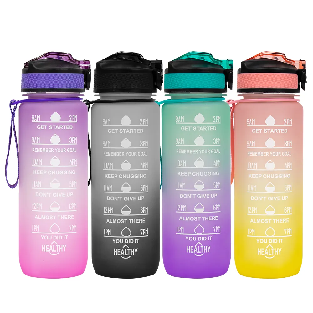 28OZ 800ML Fitness Leakproof Water Bottle With Times To Drink And Straw Motivational Plastic Gym Sport Bottle Water