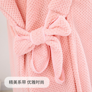 Jin Ao Coral Fleece Bathrobe 450g Soft Absorbent Quick Dry For Adults Unisex Wearable <b>Wrap</b> Style - Product Image 1