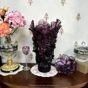 Hot Latest Luxury Style Big Crystal Camellia Vase For Home Decoration Wedding Hotel Living Room Centerpieces