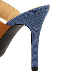 955-2 bigtree <span class=keywords><strong>scarpe</strong></span> Baotou trascinare bocca superficiale sottolineato dita dei piedi delle Donne del <span class=keywords><strong>denim</strong></span> di Colore di corrispondenza Cintura fibbia A Spillo di Alta tacchi pantofola - Product Image 5