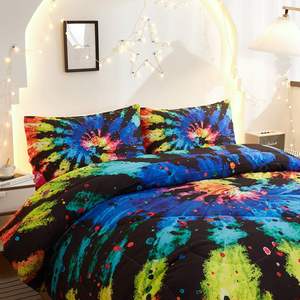 Colorido Arco Iris Tie Dye Juego de cama de 3 piezas Acuarela Mármol Hippie Boho Patrón Edredón con 2 fundas de almohada - Product Image 4