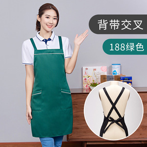 Customizable <b>Apron</b> With Crossed Straps Green Polyester Restaurant Bar Uniform For Waiters Waitresses Printed Logo Fast Food BBQ - Product Image 1