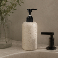 Distributeur de salle de bain personnalisé en béton et travertin, style minimaliste nordique, pour shampoing et gel douche, avec pompe en acier inoxydable