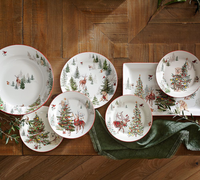 Assiette de Noël en céramique, motif animaux sauvages et sapins, en porcelaine, pour la table, la maison, les fêtes et les services de table.