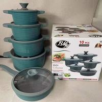 Juego de Ollas de Granito de Lujo de 10 Piezas, Antiadherente, de Aluminio Forjado, Olla de 20-32 cm, Cacerola de 28 cm, Sartén, Apto para Inducción, Venta al Por Mayor
