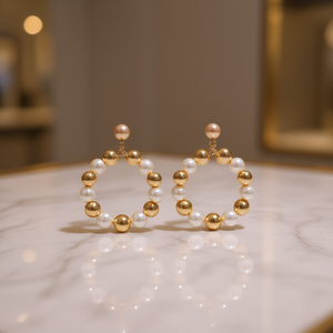 Pendientes de Aro con Perlas de Imitación Linda Fashion, Chapados en Oro, Joyería de Fiesta para Mujer, Estilo Geométrico - Product Image 2