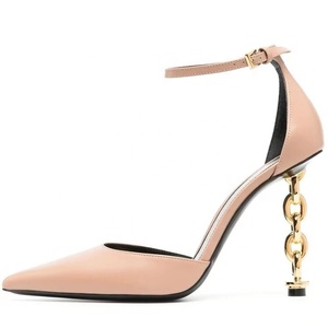 Women Unique Metal Heels Sandals Dress Stiletto Party Ankle Buckle Office Lady <b>Shoes</b> Closed Pointy Toe High Slim Heels - Product Image 3