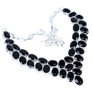 Silver Plated <b>Statement</b> <b>Necklace</b> Women's Oval Black Cubic Zirconia Link Chain 18 Inches Party Jewelry Classic Style - Product Image 2