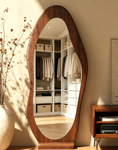 Heavenly <b>Mirror</b> Irregular Wavy Luxury European Handmade 5mm Thick Full Length Wooden Floor <b>Mirror</b> Freestanding Bedroom Dressing - Product Image 3