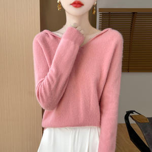 <b>Women's</b> Winter Casual Wool Knitted Sweater Half <b>Turtleneck</b> Double-Ply Thickened Loose Raglan Bottoming <b>Top</b> with Front Logo - Product Image 4