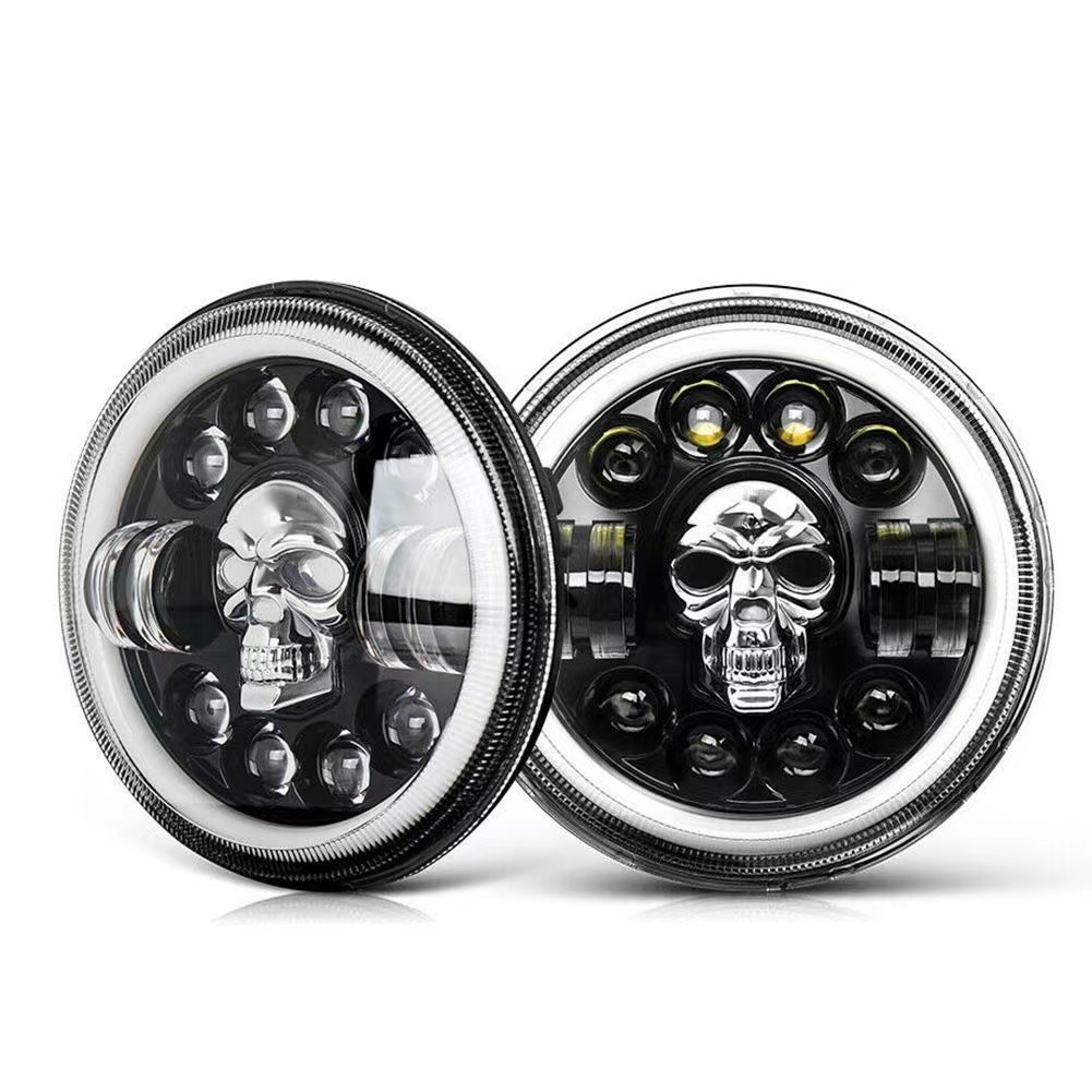 Motorrad Scheinwerfer Led Totenkopf Skelett Scheinwerfer Chrom Totenkopf-Ornament Für Motorrad- Scheinwerfer (universell) Skelett Für Harley